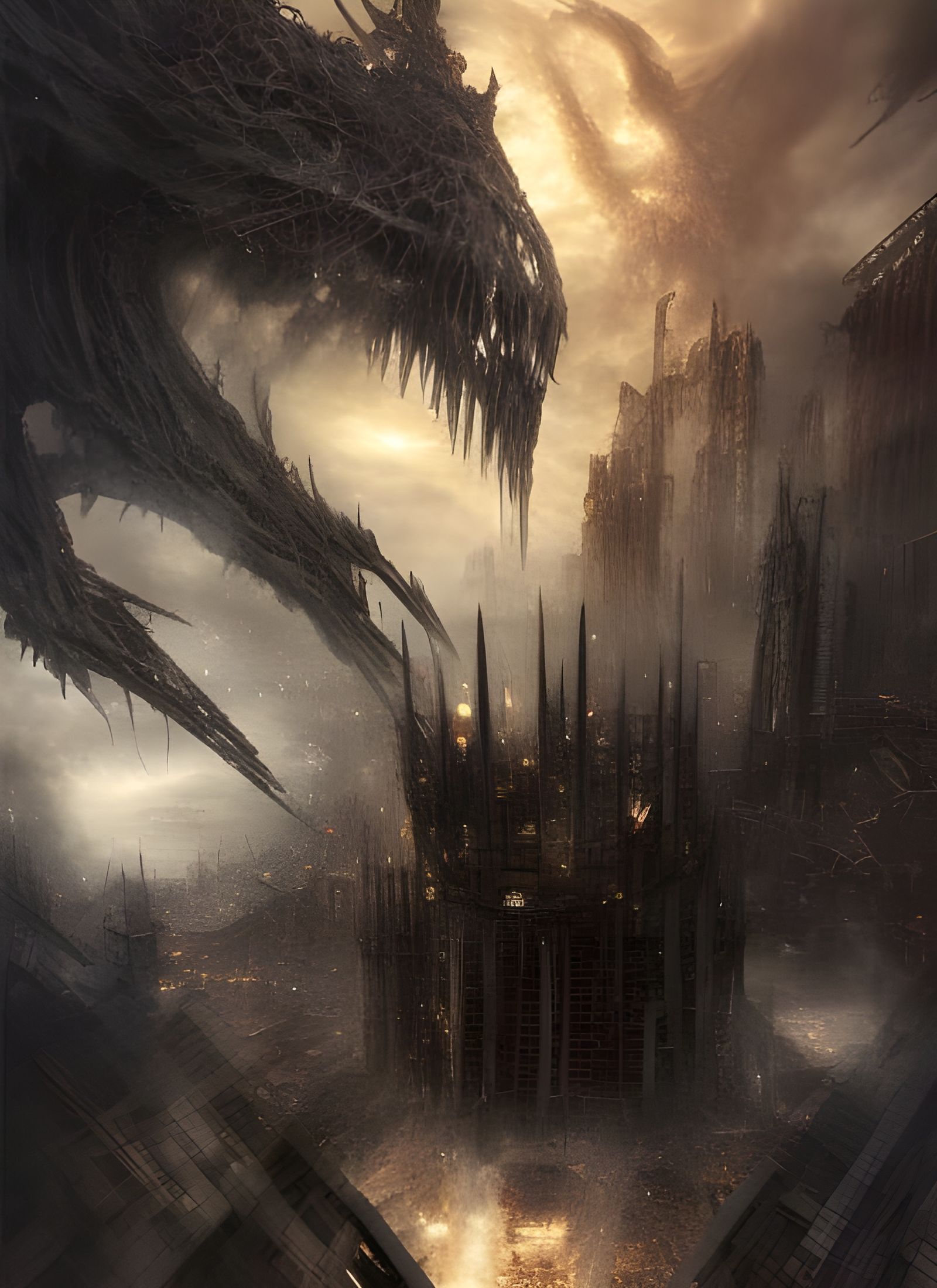 Rampaging Elder God Destroys City in Digital Art