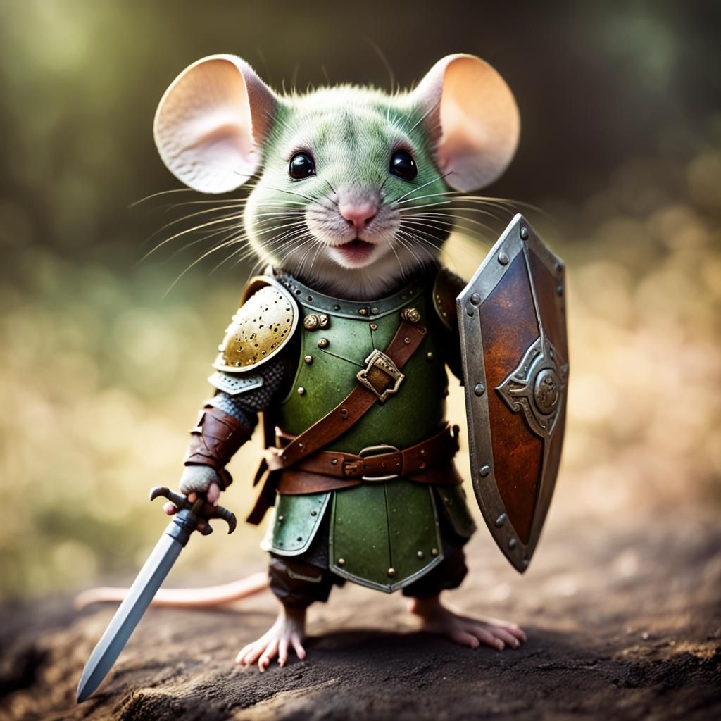 Mouse Warrior in Leather Armor: Cinematic Film Still