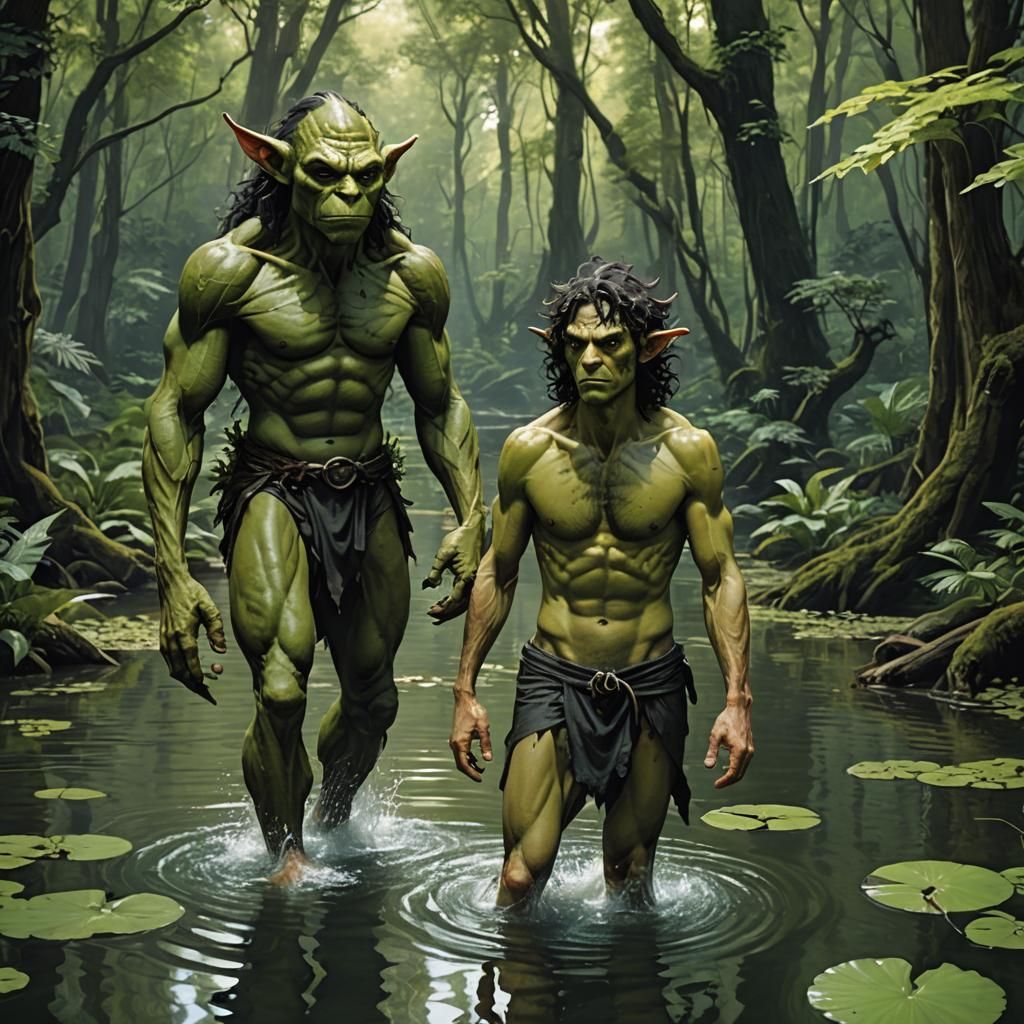 Goblin Encounter in Pond: Baroque Fantasy