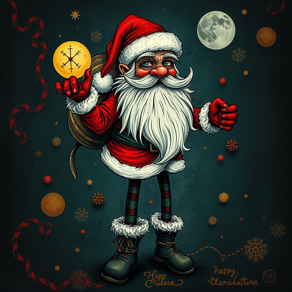 Surreal Pointillist Santa Claus in Whimsical Pop Art