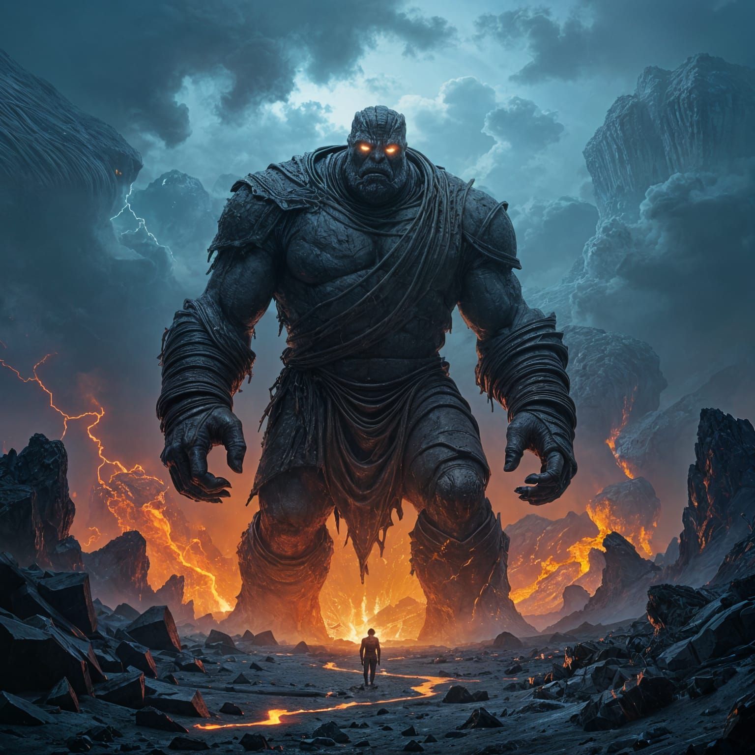 Ancient Stone Golem Rises from Volcanic Wasteland
