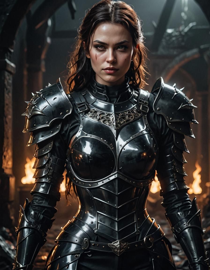 Dark Fantasy Female Warrior in High Gloss Latex Armor