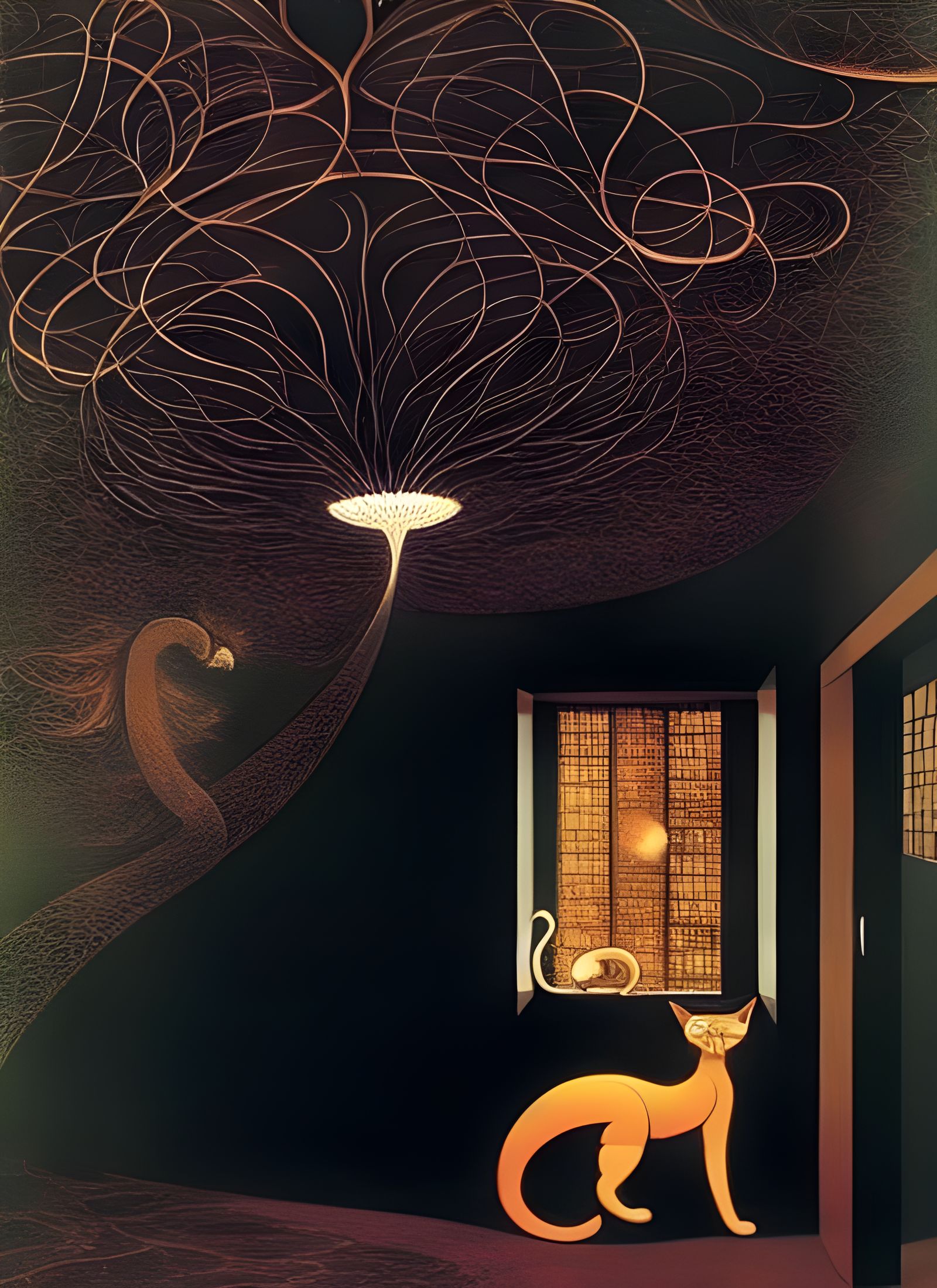 Dreamy Apartment Scene with Cats, Celestial Magical Particle...