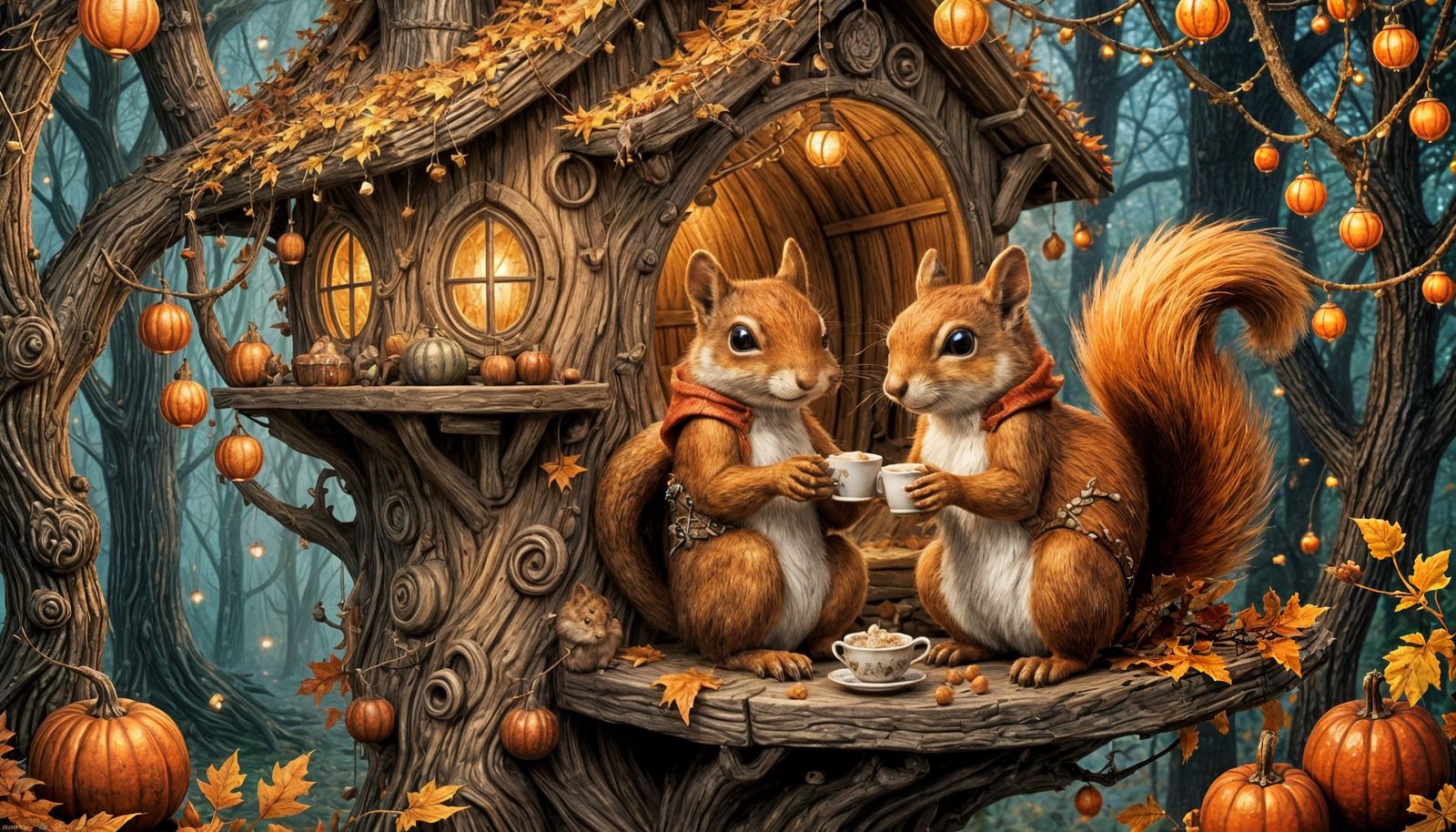 Cozy Autumn Squirrel Date Night in Fairy Art Style