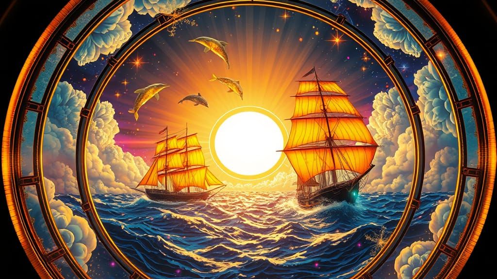 Cosmic Scene Through Telescope with Neon Flowers