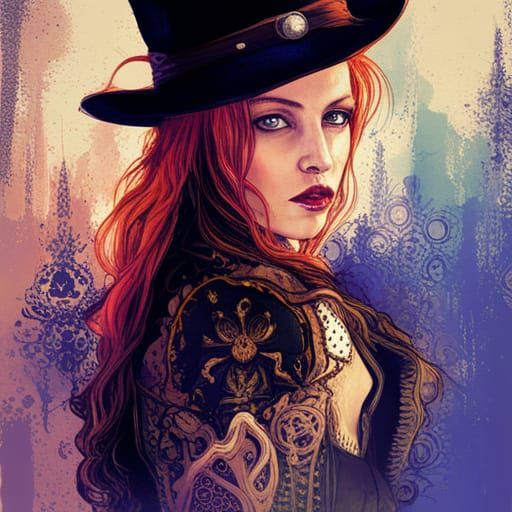 Steampunk Outlaw Woman in Dark Fantasy Digital Art