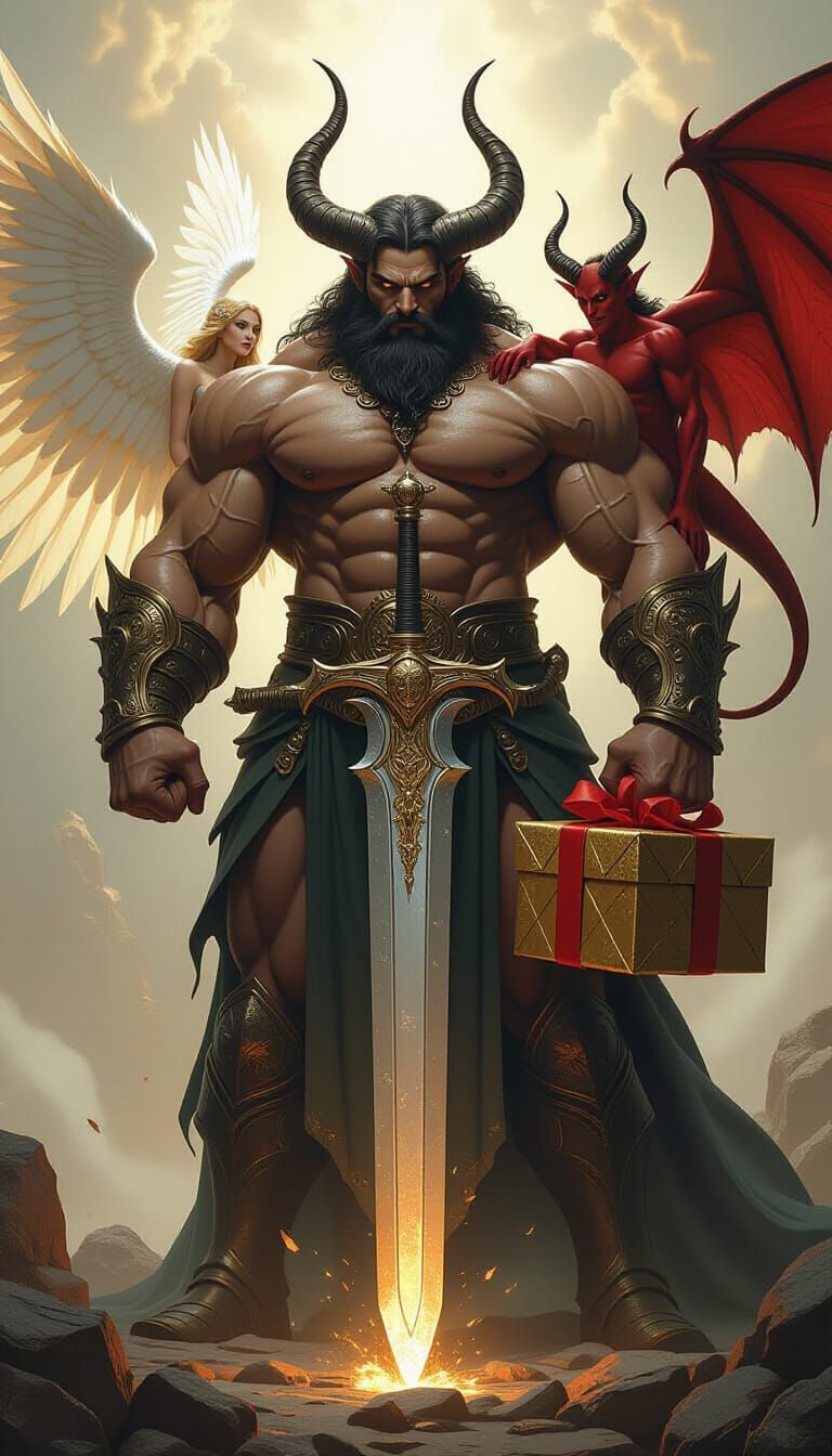 Giant with Sword and Gift, Angel and Devil