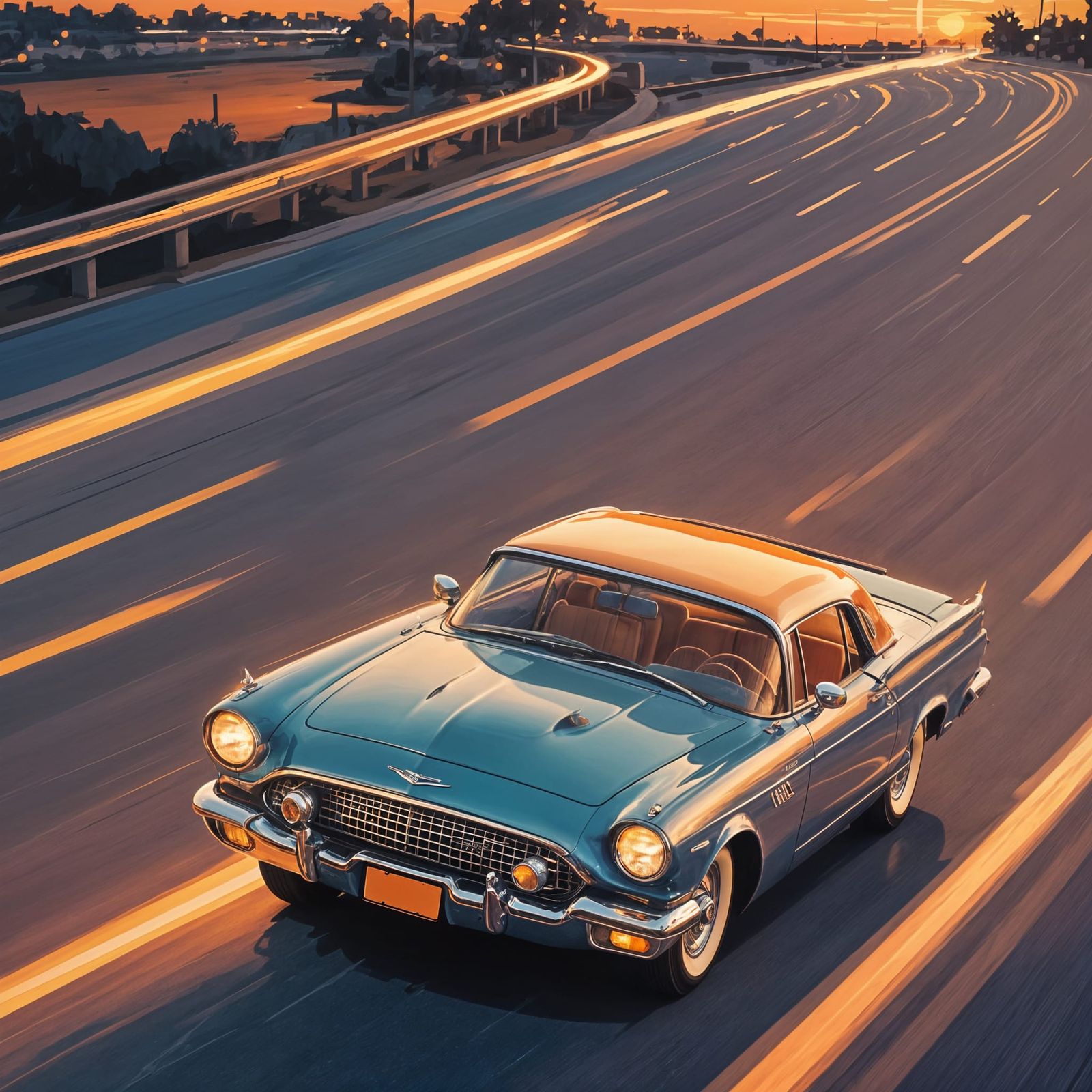 Blue Ford Thunderbird in Rockabilly Style