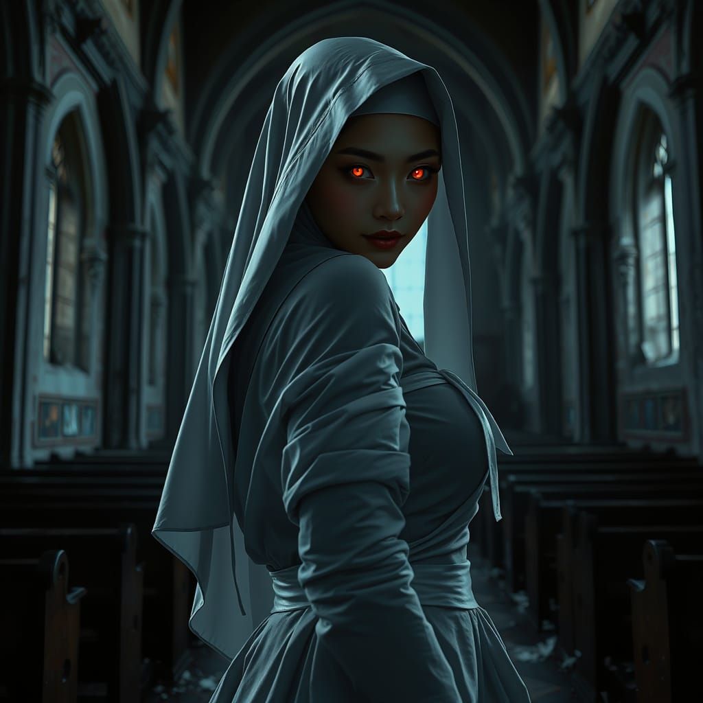 Dark Nun Reveals Her Sinister Smile in a Haunting, Gothic Ch...