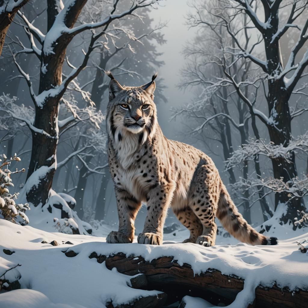 Snow Lynx in Detailed Matte Painting Style