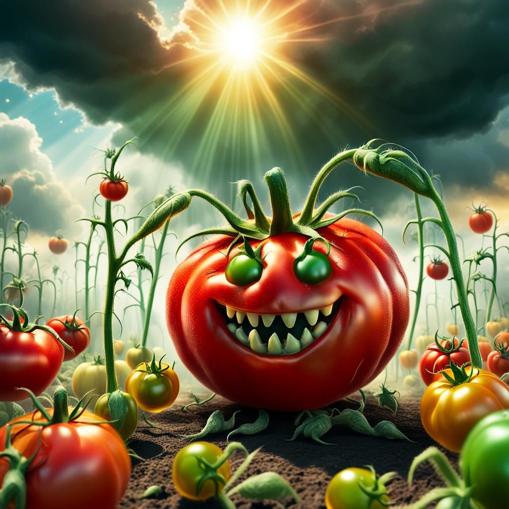 Tomato Monster with Miniatures in Hyper-Realistic Digital Ar...