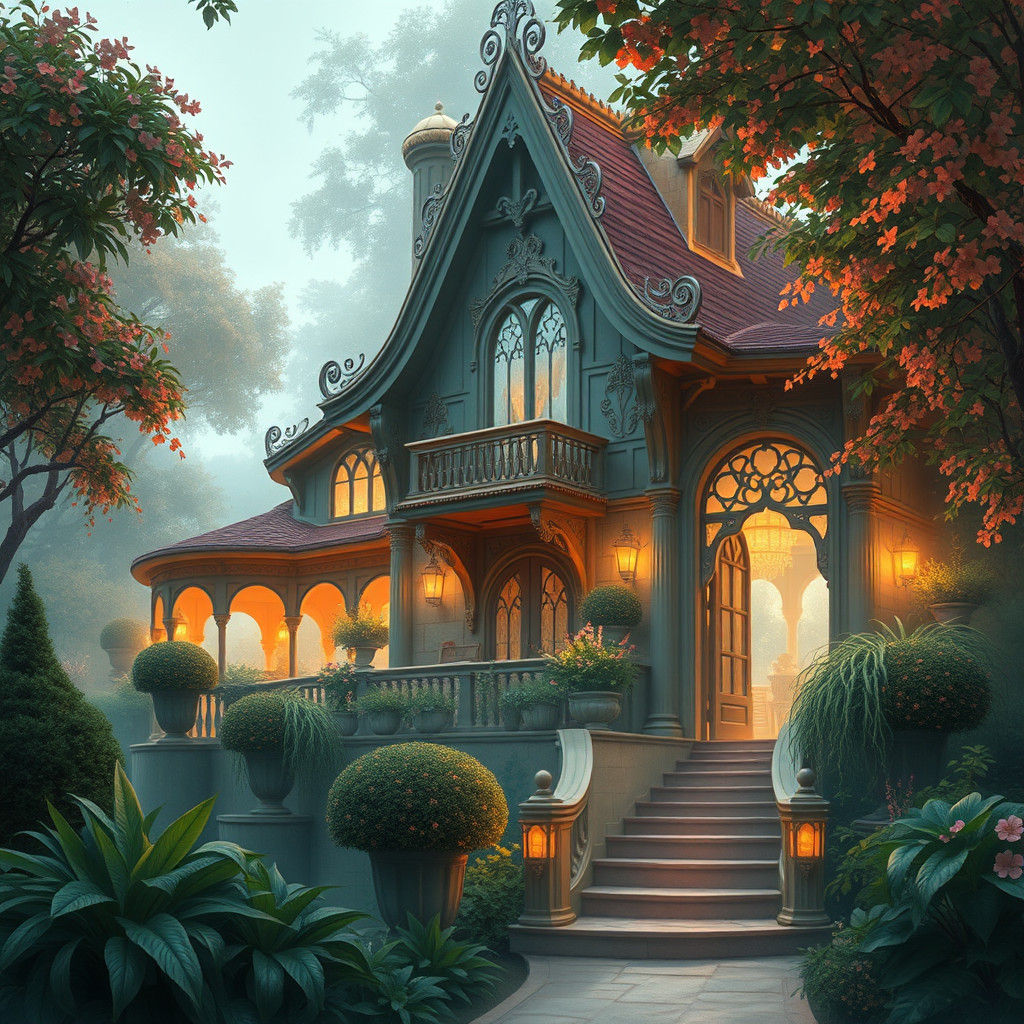 Ethereal Estate of Elegance in Gouache Style