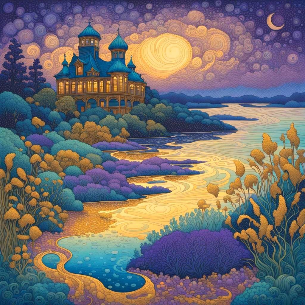 Eldritch Landscape in Art Nouveau Mosaic Style