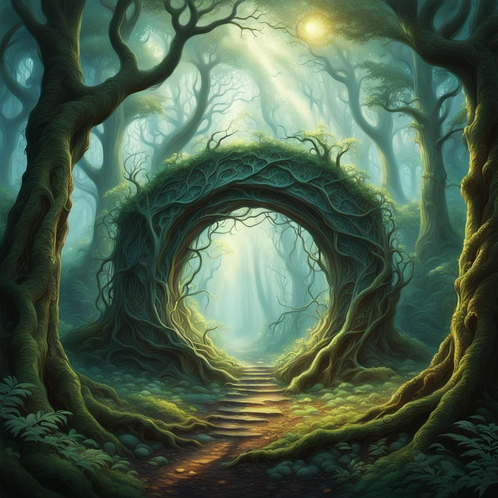 Ethereal Portal in Mystical Forest: Fantasy Concept Art