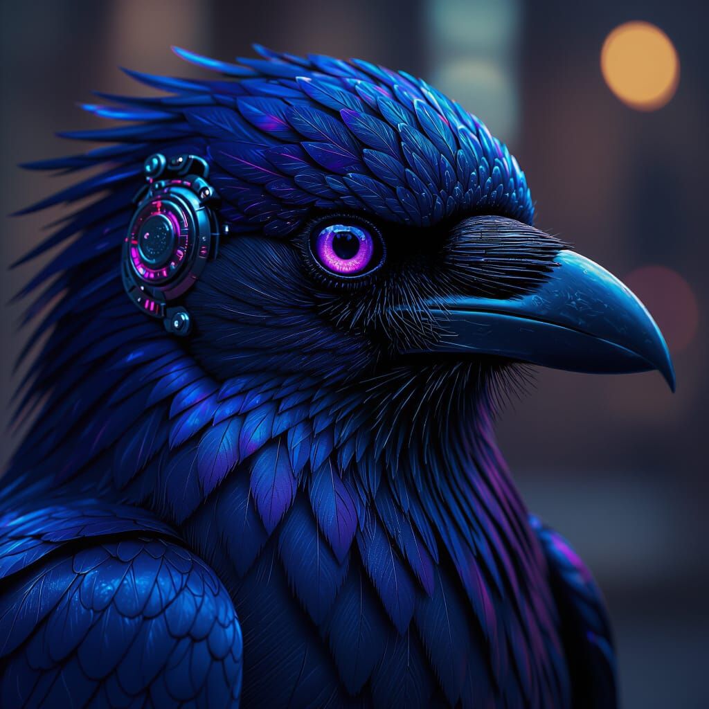 Cyberpunk Crow Portrait with Cybernetic Headpiece