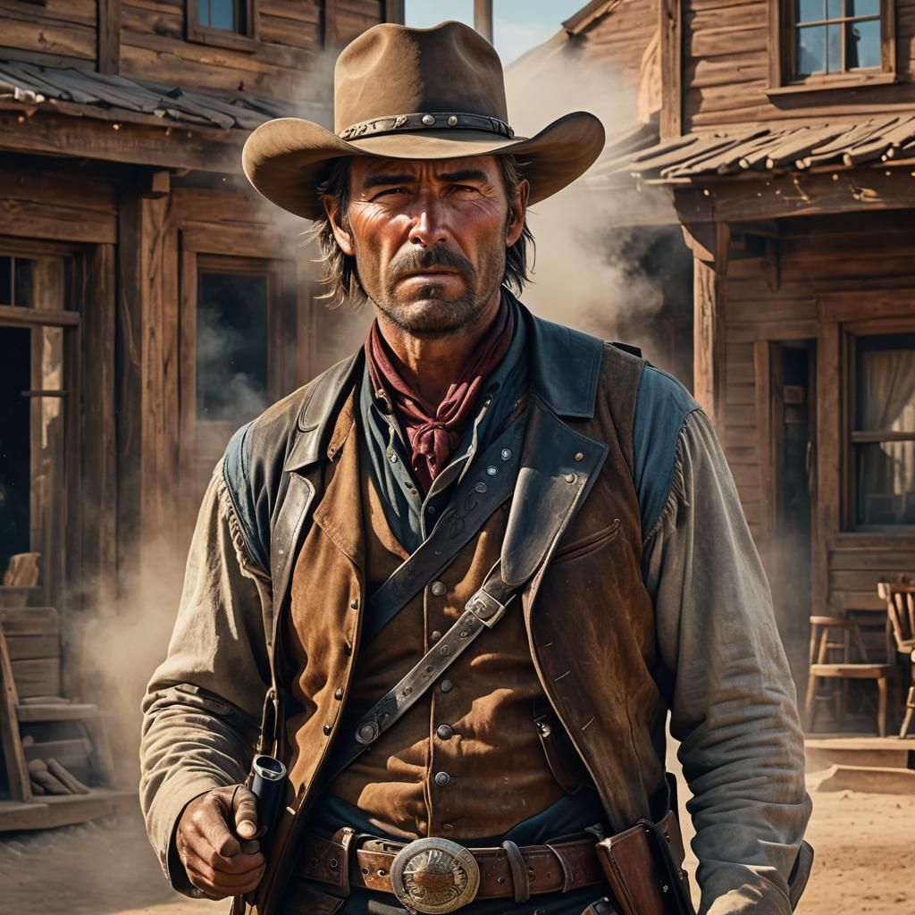 Old West Gunslinger Portrait in Sergio Leone Style