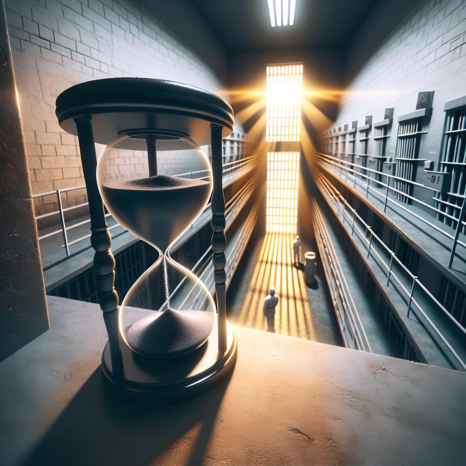 Frozen Hourglass in Prison Cell: Time Stands Still