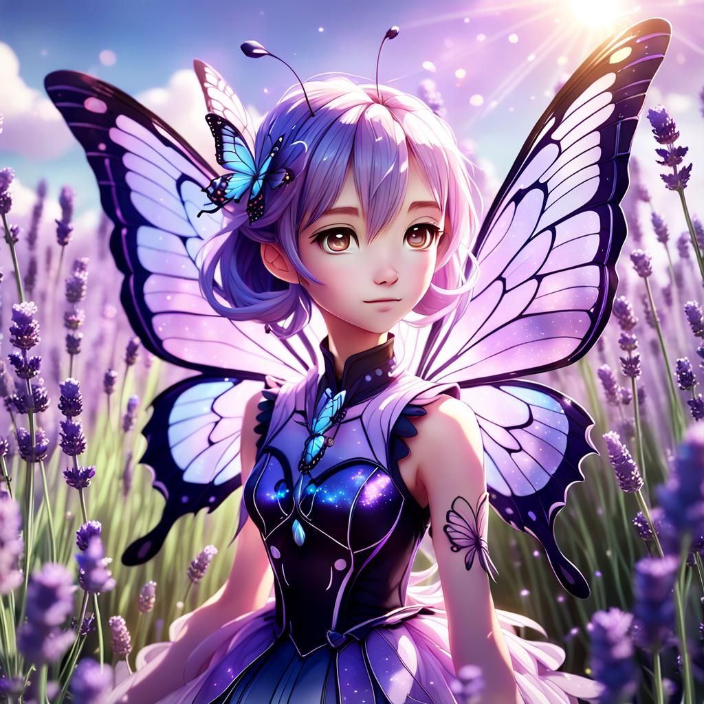 Enchanted Butterfly in Lavender Field: 3D Anime Art