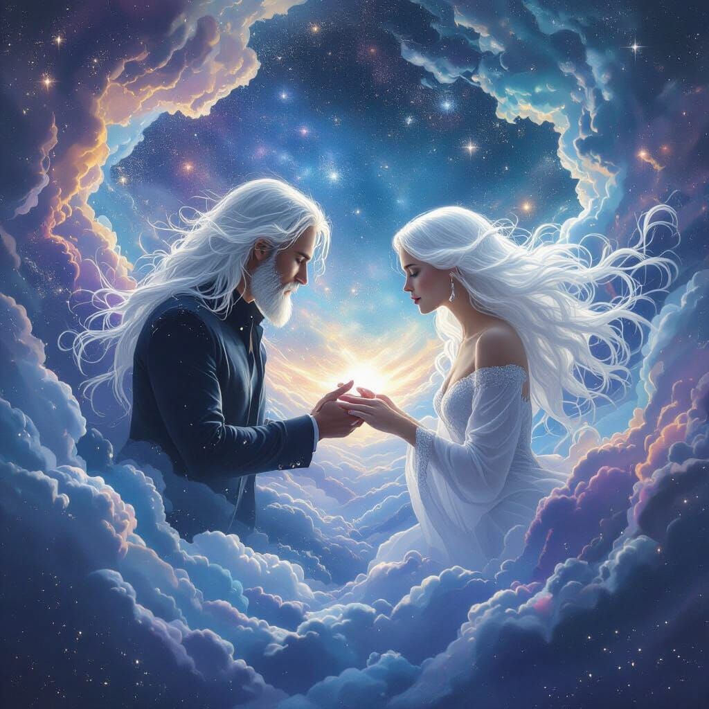Ethereal Couple's Astral Connection in Surreal Style