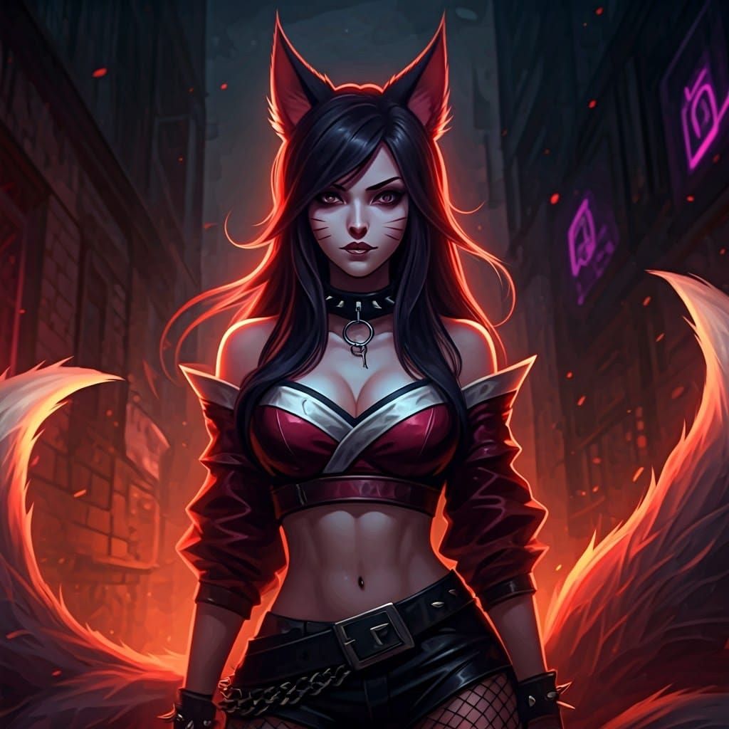 Punk Rock Ahri Portrait in Dystopian Style