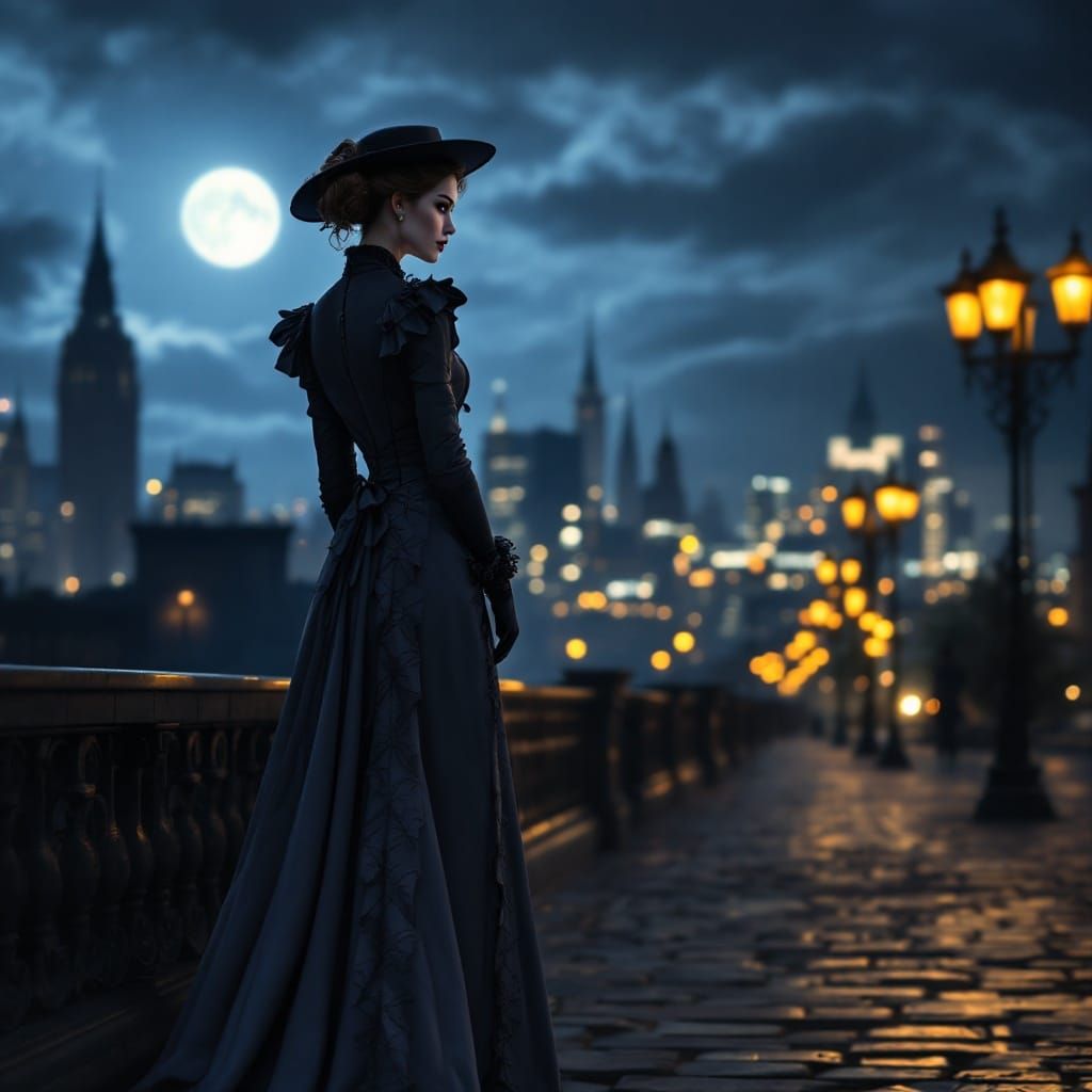 Elegant Victorian Noblewoman in Cinematic Cityscape