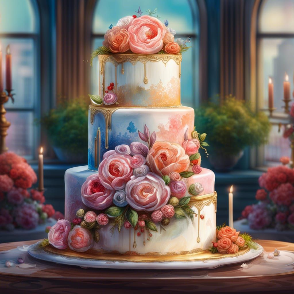 Vibrant Wedding Cakes in Manga Drawing Style