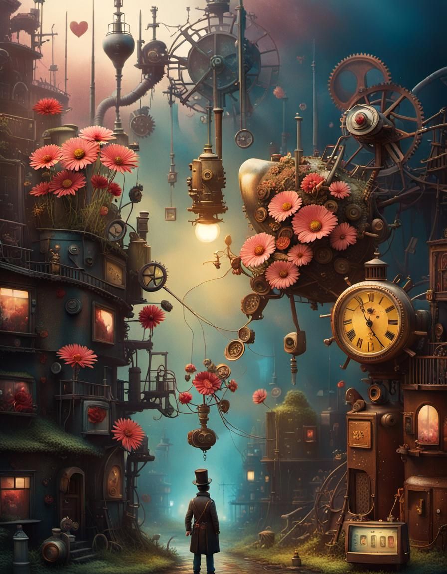 Clockwork Heart Diorama in Steampunk Aetherpunk Style