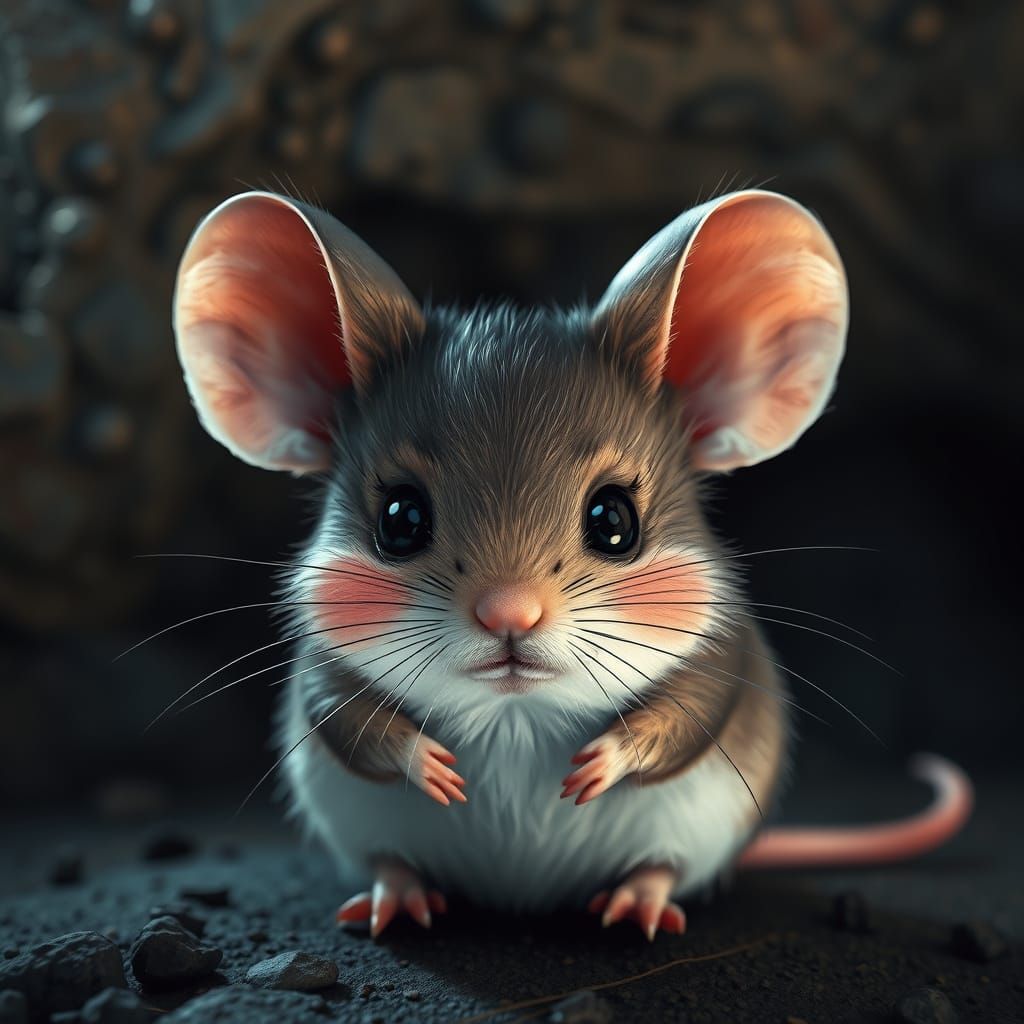 Hyperrealistic Kawaii Mouse with Shiny Fur and Blushing Chee...