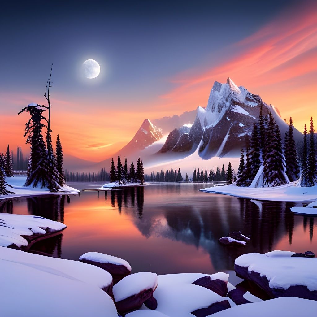 Frozen Paradise: Winter Landscape with Starry Sky
