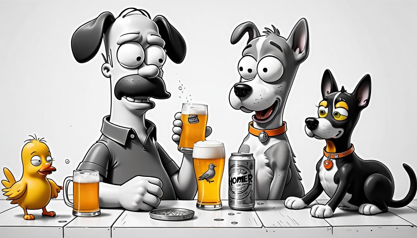 Homer Simpson Cartoon Drinking with Friends