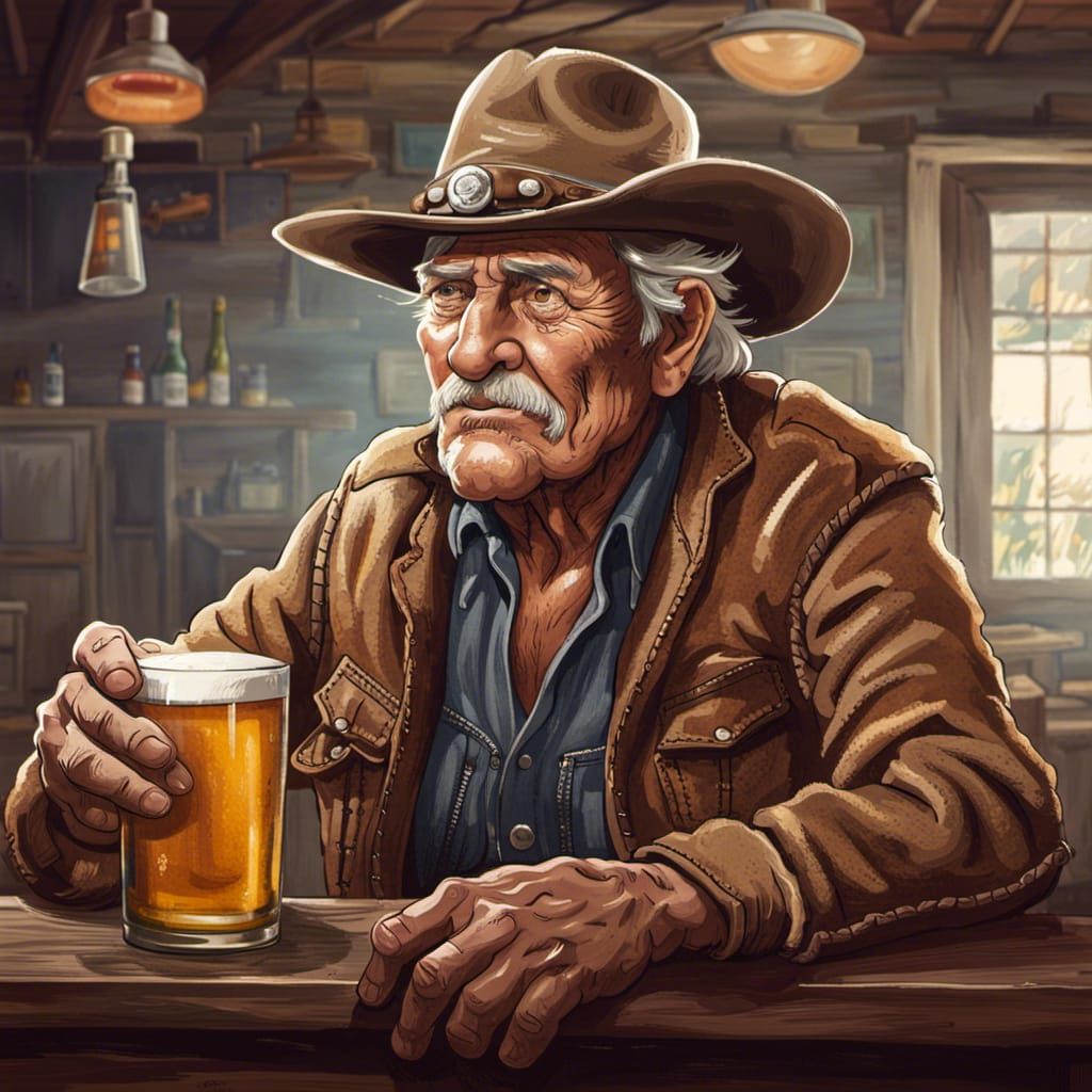 Cowboy at Bar: A Moment of Solitude