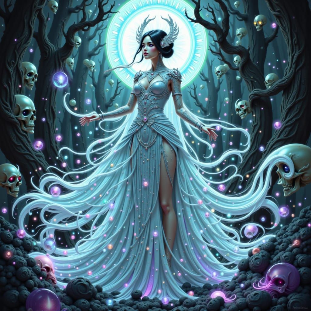 Android Necromancer in Ethereal Dark Fantasy Style