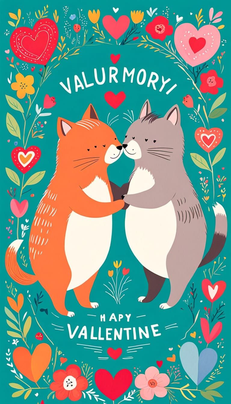 Whimsical Valentine's Day Card with Playful Doodles and Cute...