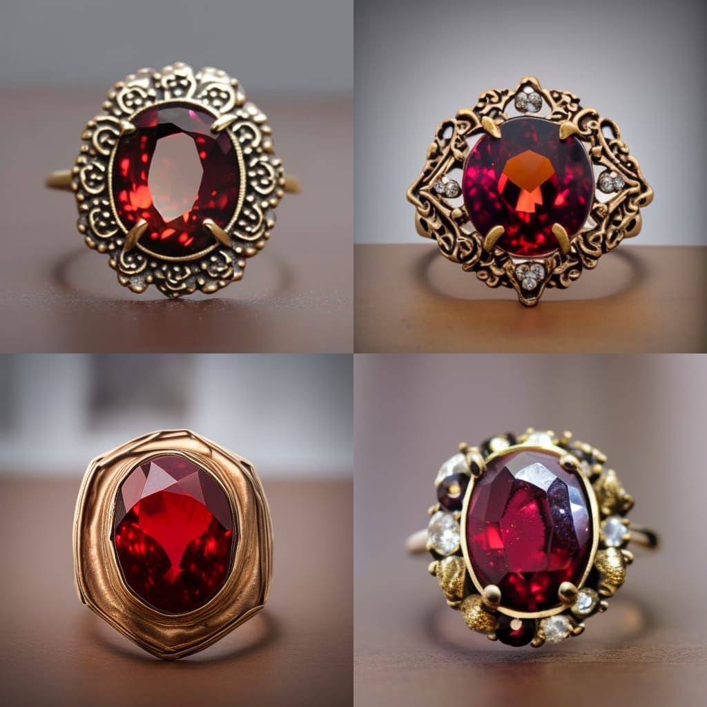 Detailed Bronze and Garnet Ring Close-Up