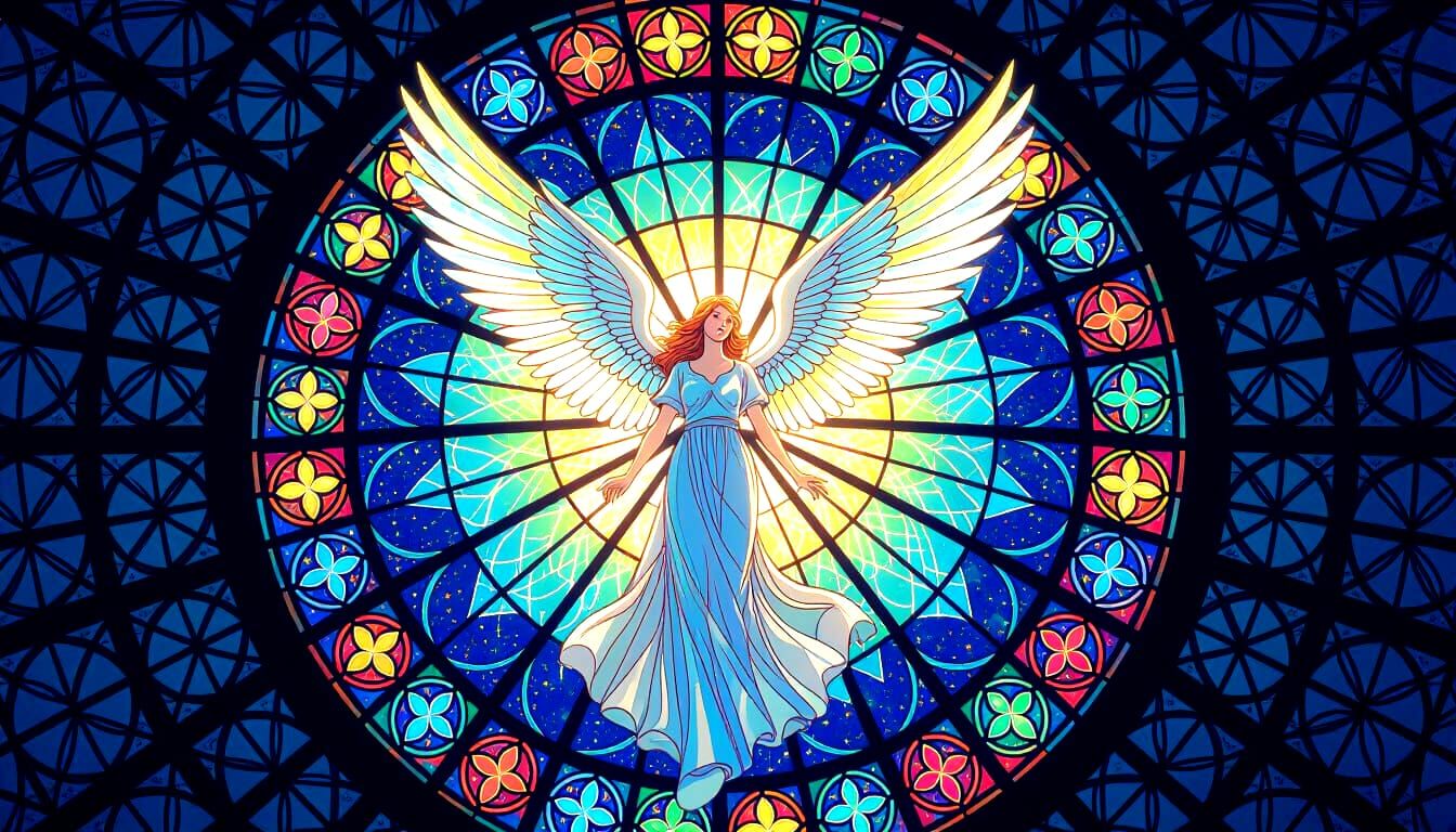 Angelic Aurora Jubilee in Glowing Stained Glass Style