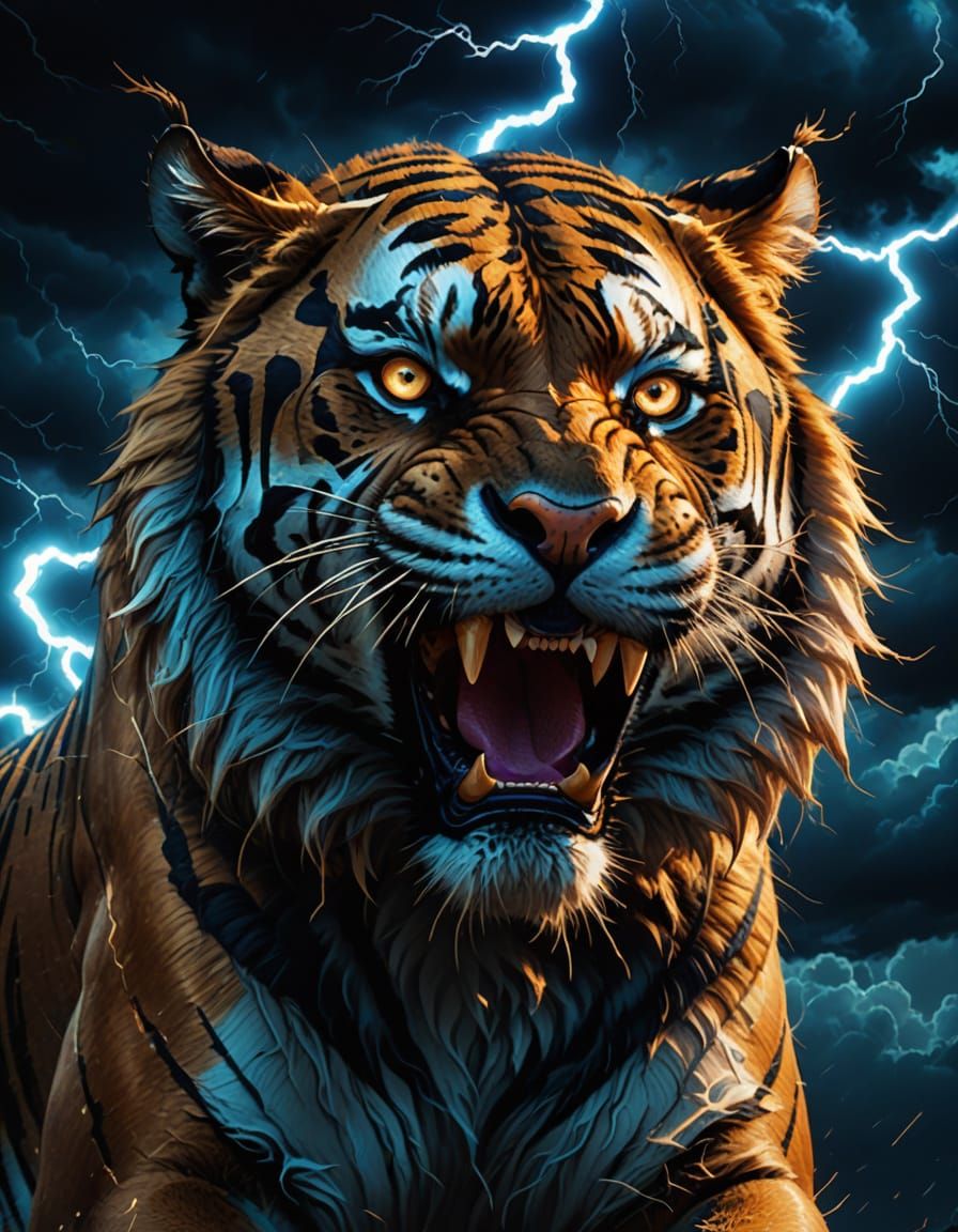 Electric Tiger Lightning in Vibrant Digital Art