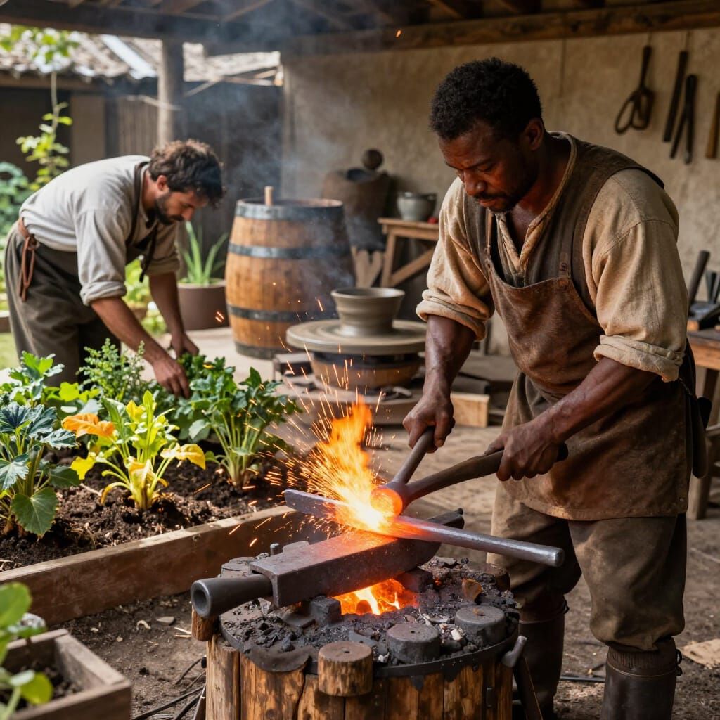 Blacksmith, Gardener, Potter: Human Labor in Realistic Style
