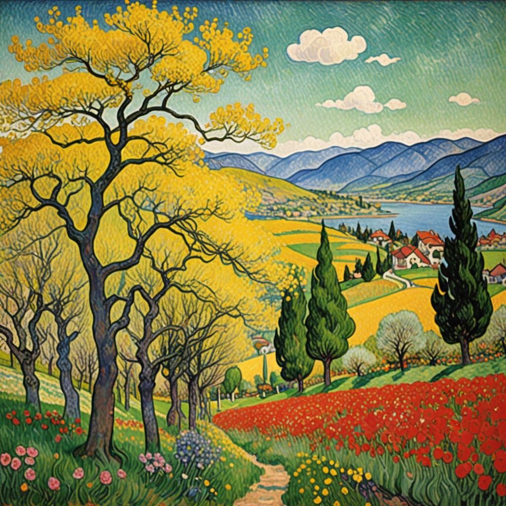 Vibrant Spring in the Okanagan Valley, in the Style of Art N...