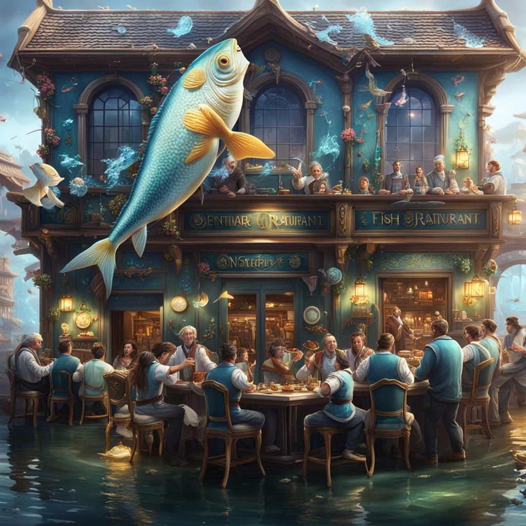 Fish Orchestra Plays at Restaurant: Fantasy Concept Art