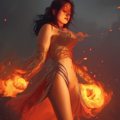 Fiery Sorceress Portrait in Digital Art Style