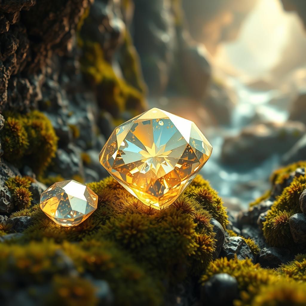 Iridescent Diamonds in Mossy Rock, Holographic Mixed Media