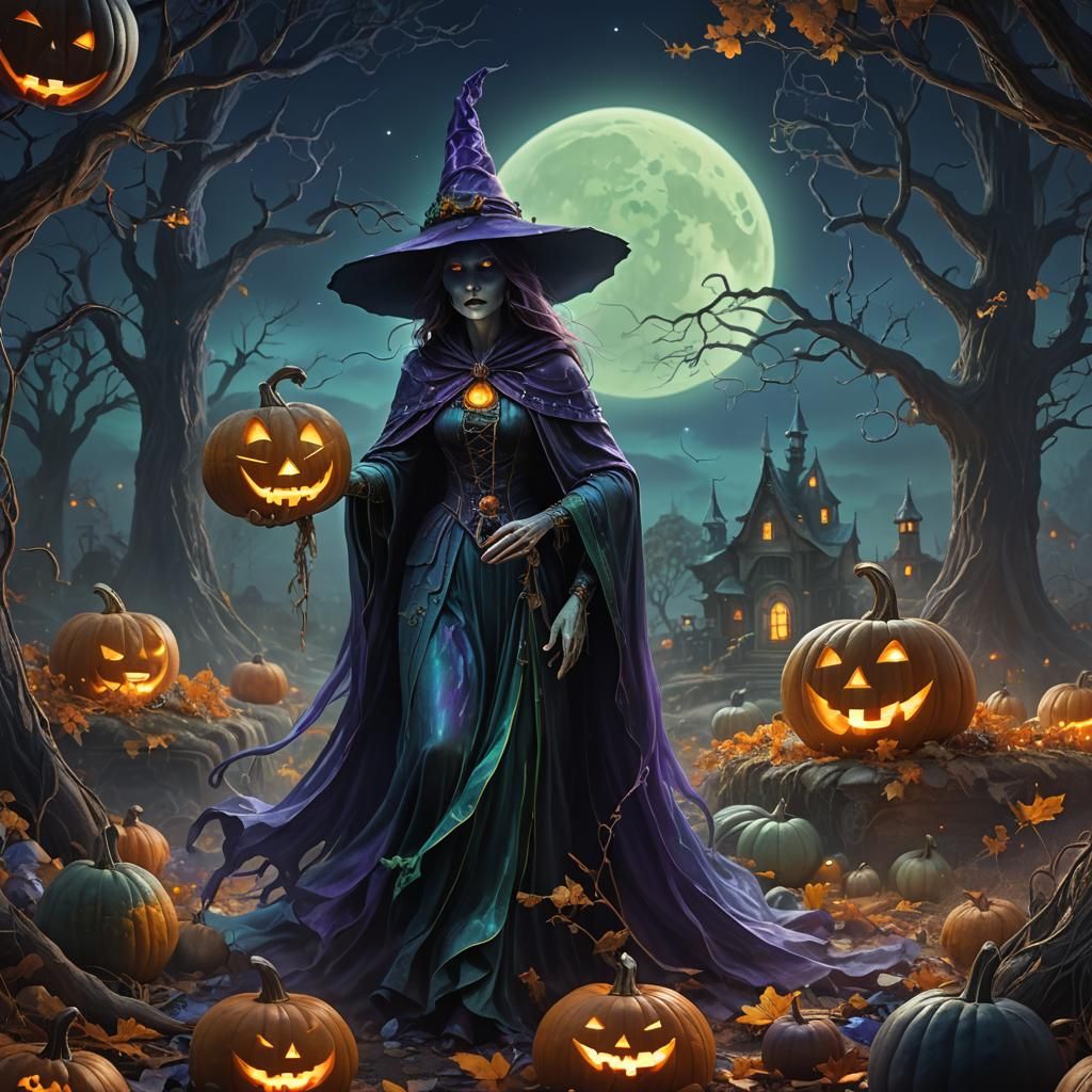 Ghostly Witch in Transparent Pumpkin: Digital Matte Painting