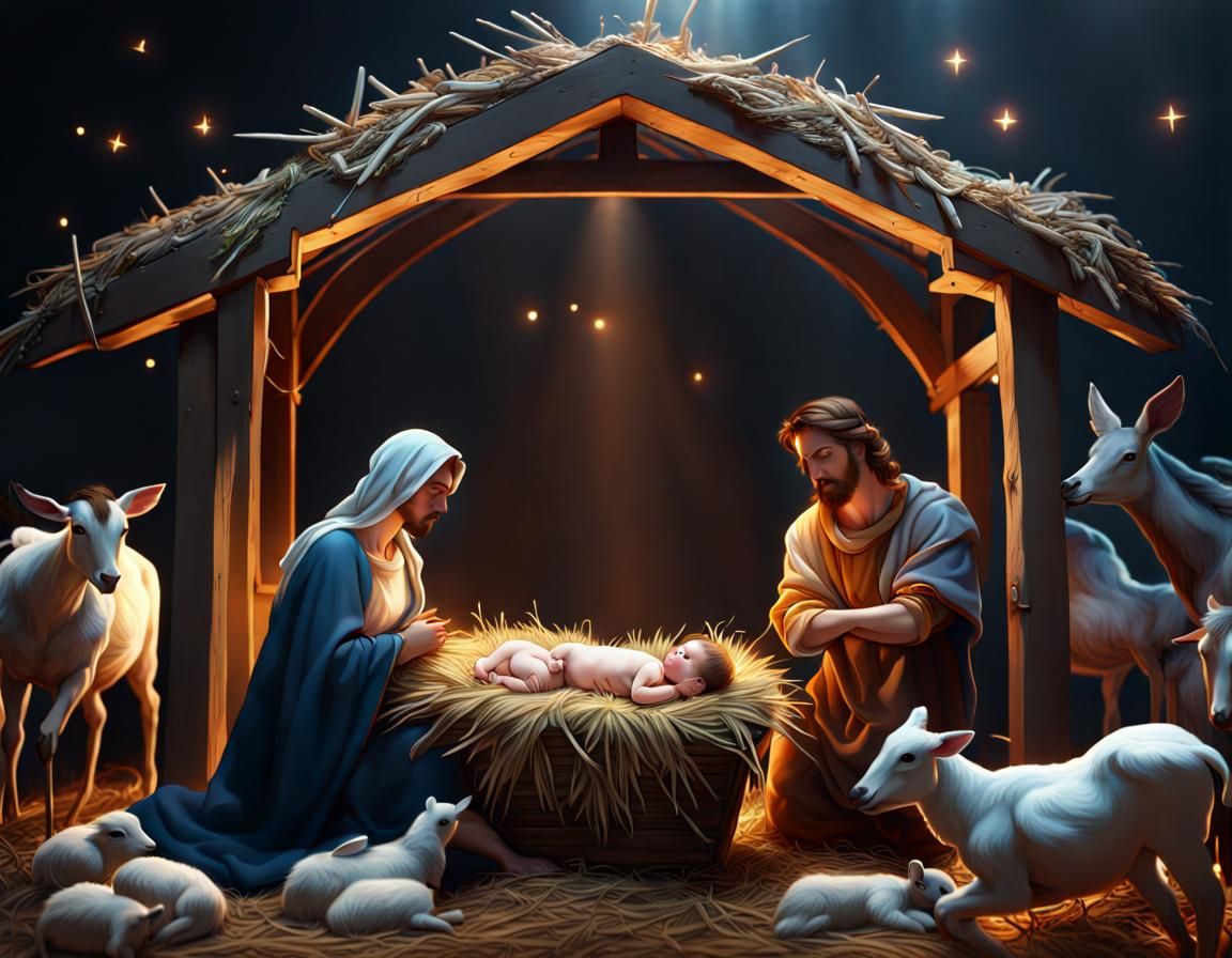 Baby Jesus in Manger: Detailed Matte Painting