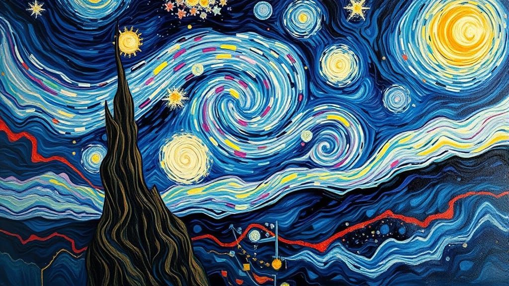 Dreamy Starry Night Landscape in Vibrant Oil Painting Style