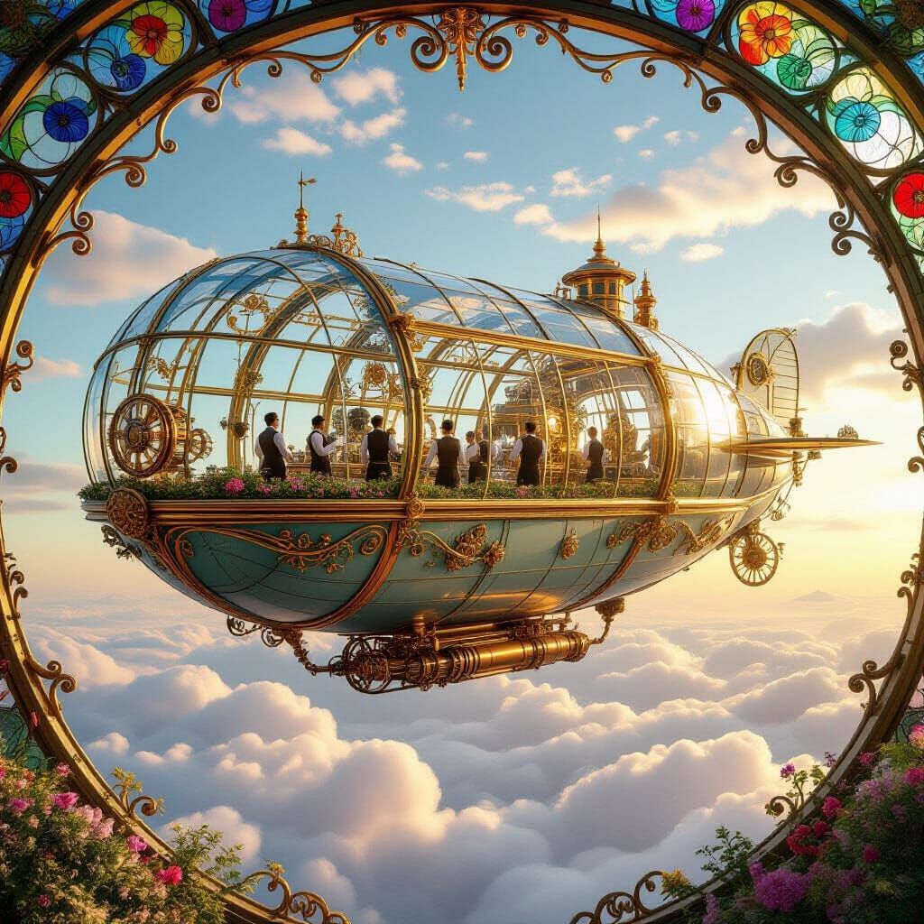 Art Nouveau Airship Greenhouse Drifts Through Clouds