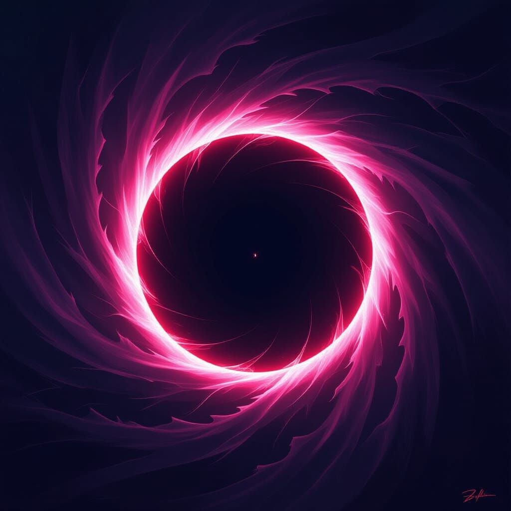 Crimson Cosmic Circle in Dark Vortex Digital Painting