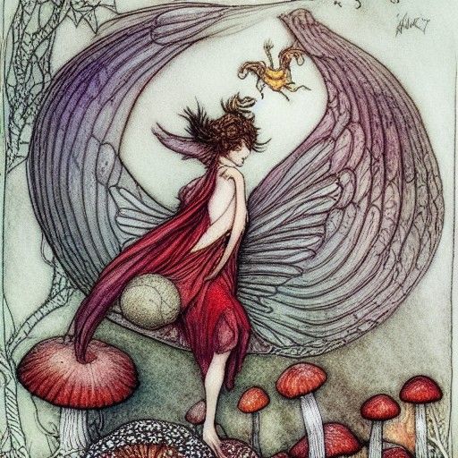 Fairy with Mushrooms: A Watercolor Fairycore Illustration