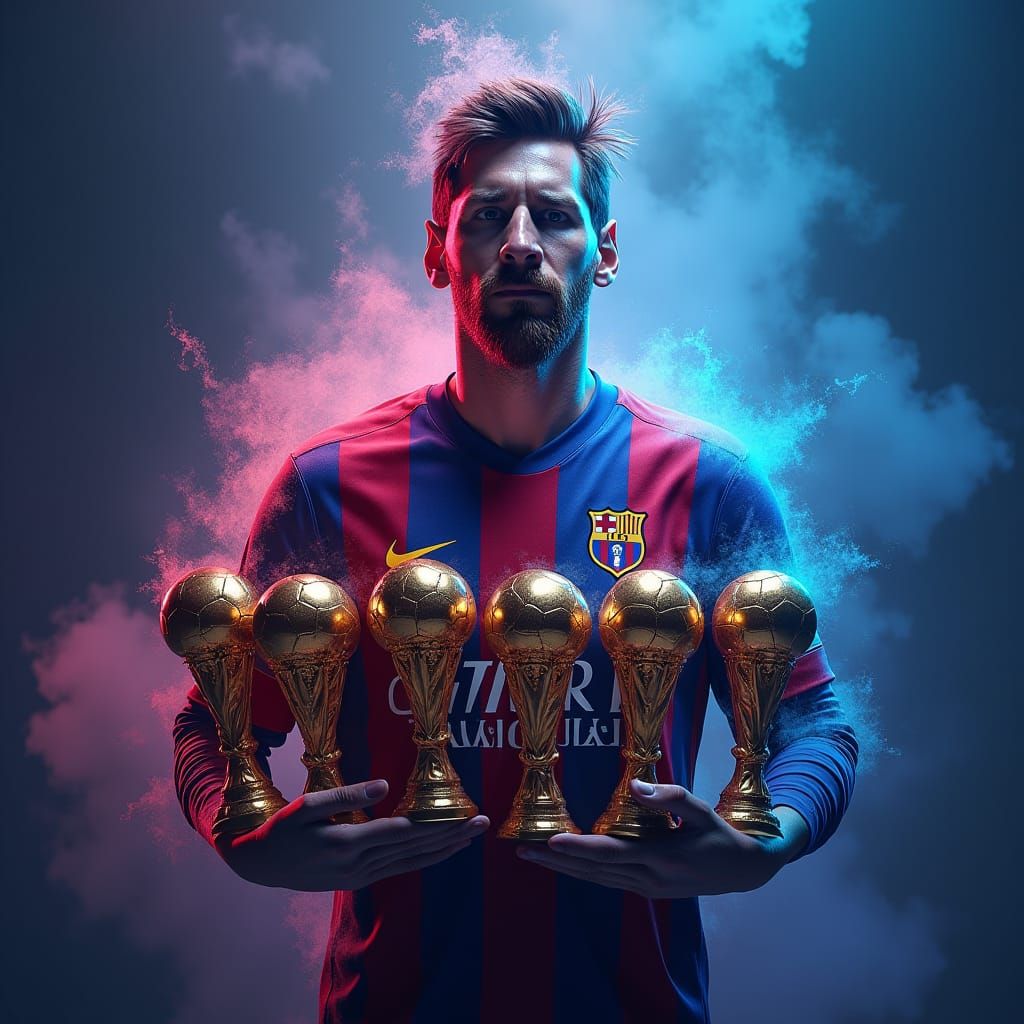Messi with Seven Ballon d'Or Awards, Digital Art