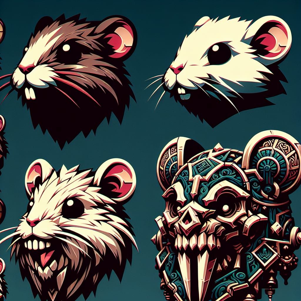 Cartoon Hamster Silhouettes in Victorian Fantasy Art Style