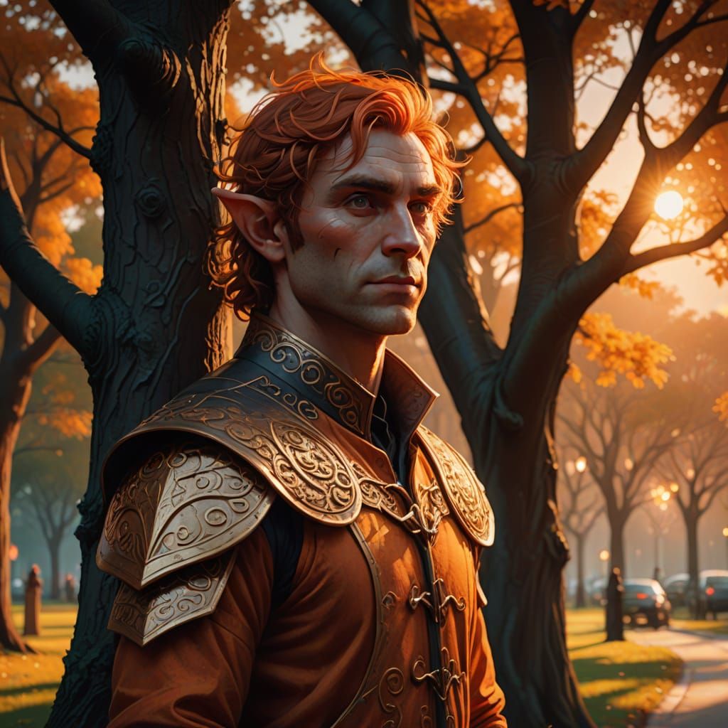 Elegant Fantasy Elf in Modern Streetwear at Dusk